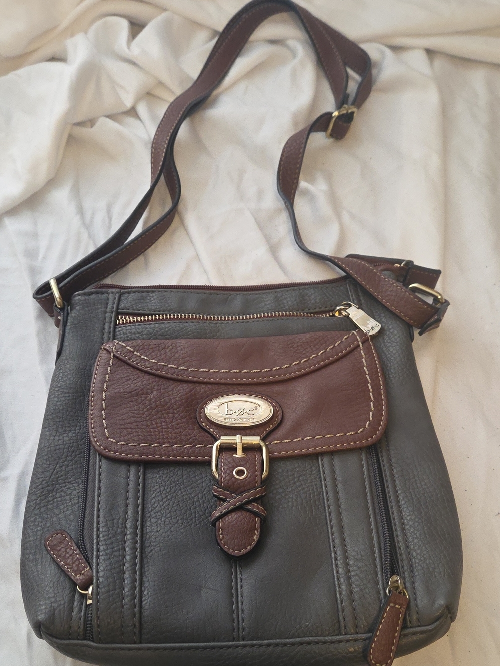 b.o.c. Two-Tone Brown and Gray Leather Crossbody Bag